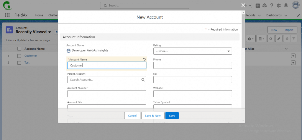 FieldAx Account Creation Step 2